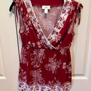 LOFT Burgundy and White Floral Blouse